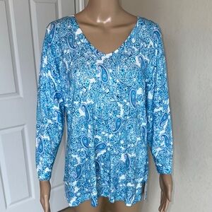 NWT Talbots Blue and White Paisley Blouse Size Large.